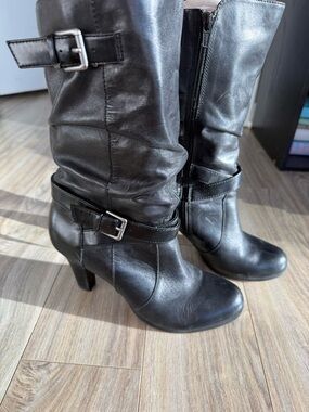 Kelly & Katie Black Leather Slouchy Boots sz 7.5